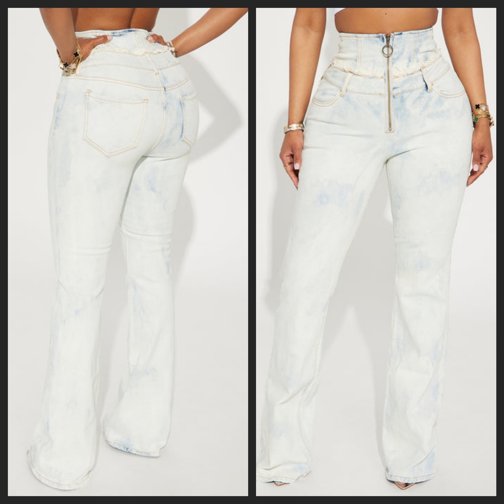 Fashion Nova Blue Flare Wide Leg Jeans